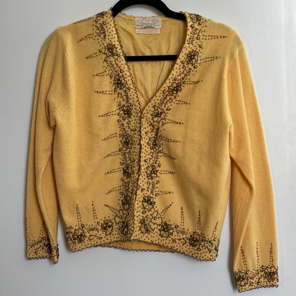 Beaded Cashmere Sweater Vintage XS Butter Yellow